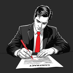 A Businessman Signing a Contract Agreement, Legal Document, and Professional Decision