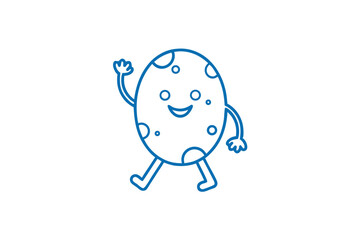 Cheerful potato line art character walks and waves hello on a clean white background