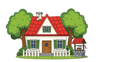 Naklejka premium Cute little house with red roof illustration