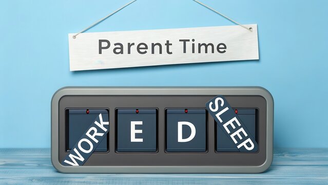 Parent Time Concept with Work and Sleep Indicator on Blue Background