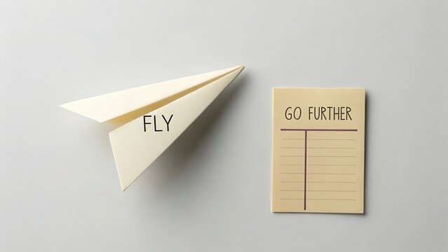 Paper Airplane and Sticky Note with Motivational Message