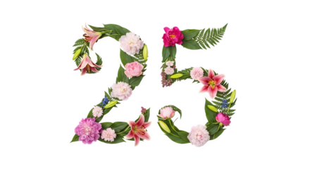 Floral number twenty-five, isolated on transparent background