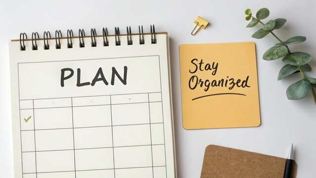 Stay Organized with Planner, Notes, and Greenery on Desk