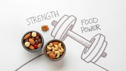 Strength Food Power Concept with Nuts and Barbell Illustration