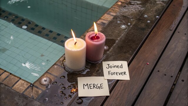 Romantic Candles by Poolside with Notes for Special Moments