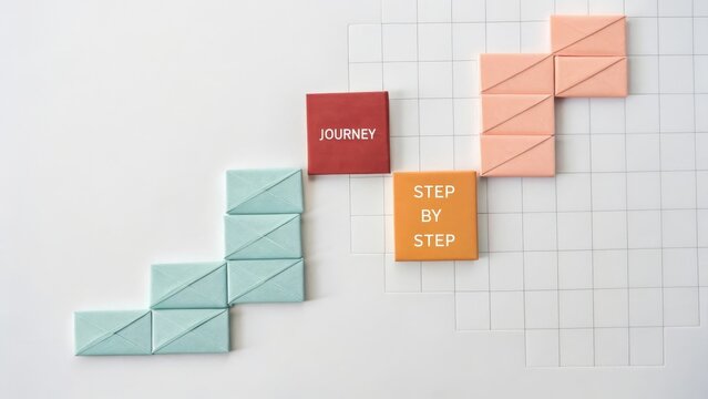 Step by Step Journey Concept with Colorful Blocks on a Grid Background