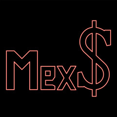 Neon mexico peso Currency MXN Mexican pesos dollar money MX$ red color vector illustration image flat style