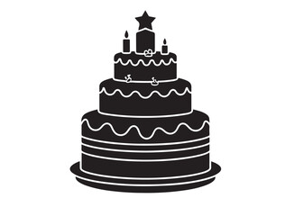 Christmas cake icon in silhouette white background.