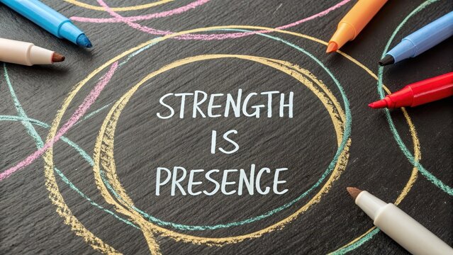 Strength is Presence Motivational Message on Chalkboard Background