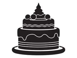  Christmas cake icon in silhouette white background.