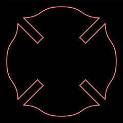 Neon firefighter cross Malta emblem fire fighter dept red color vector illustration image flat style