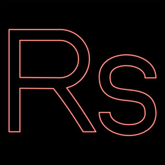 Neon rupee sign currency symbol money Rs red color vector illustration image flat style