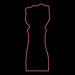 Neon fist protest concept arm hand raised in clenched in up red color vector illustration image flat style