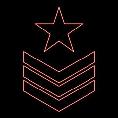 Neon army chevron military rank insignia badge symbol sign petty officer red color vector illustration image flat style