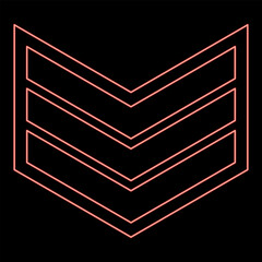 Neon army chevron military rank insignia badge symbol sign petty officer red color vector illustration image flat style