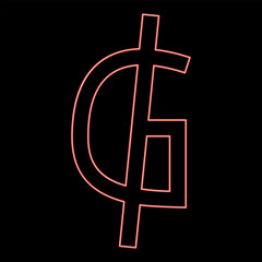 Neon symbol sign of Guarani Paraguay's official currency Paraguay money red color vector illustration image flat style