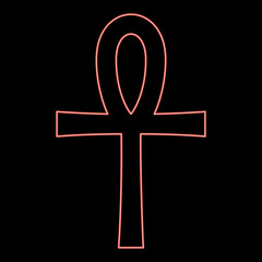 Neon coptic cross Ankh ancient Egyptian religious symbol red color vector illustration image flat style