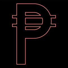 Neon filipino Peso sign symbol currency red color vector illustration image flat style