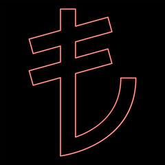 Neon turkish lira currency symbol money red color vector illustration image flat style