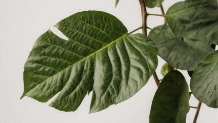 Obraz premium Close-up of a vibrant green plant leaf with unique textures and patterns.
