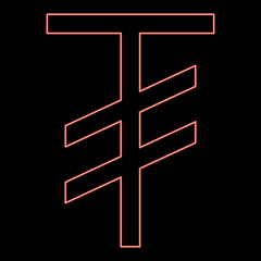 Neon tugrik symbol sign currency Mongolian money red color vector illustration image flat style