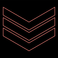 Neon army chevron military rank insignia badge symbol sign petty officer red color vector illustration image flat style