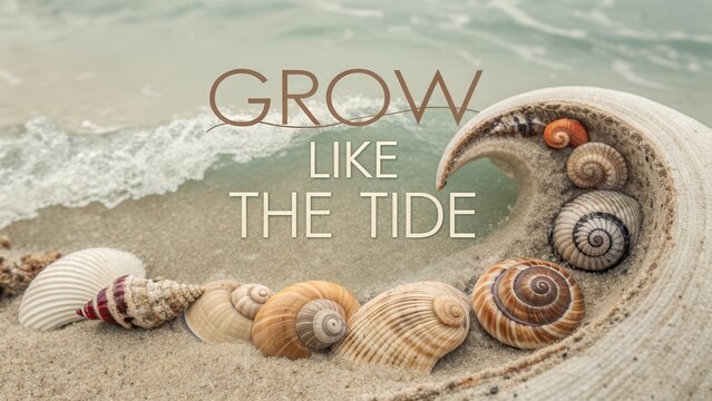 Shells on Sandy Beach with Inspirational Quote About Growth - Powered by Adobe