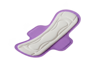 A single sanitary pad with purple wings isolated on transparent background