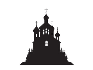 Christmas church icon with moon and stars in silhouette