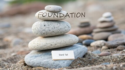 Tranquil Stone Stack with Foundation Concept for Personal Growth