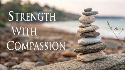 Tranquil Stone Tower Symbolizing Strength and Compassion at Shoreline