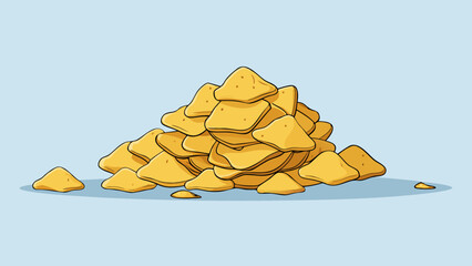 A pile of potato chips with crumbs in a digital illustration