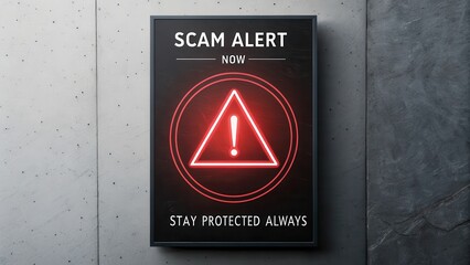 Warning Sign for Scam Alerts in Red Neon Style for Awareness Campaign