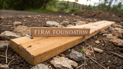 Wooden Sign With Firm Foundation Written On Natural Landscape