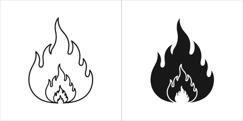 Set of two flame icons, one outlined and one solid black
