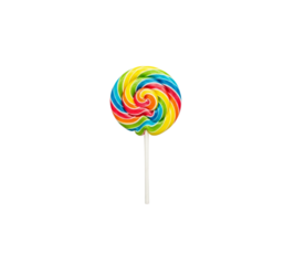 Vibrant rainbow swirl lollipop sugary confectionery treat isolated on transparent background studio shot