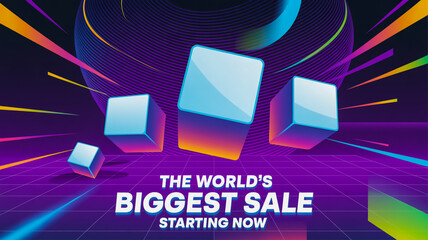 Futuristic abstract cubes and glowing lines signal biggest sale event
