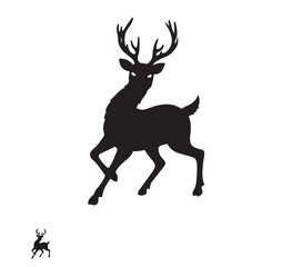 Christmas happy deer dance icon in silhouette white background.