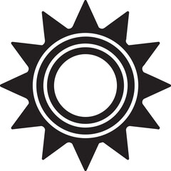 Stylized black sun symbol with sharp rays and concentric circles within a clean, graphic representation, perfect for various design applications. isolated on white background, Vector, illustration