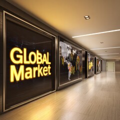 Modern interior with global market displays ideal for business concepts
