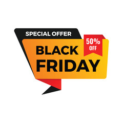 Special offer black friday sale 50 percent off discount graphic with bold orange and yellow colors