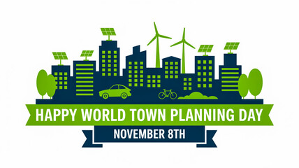 Sustainable city skyline illustration for world town planning day on november 8th