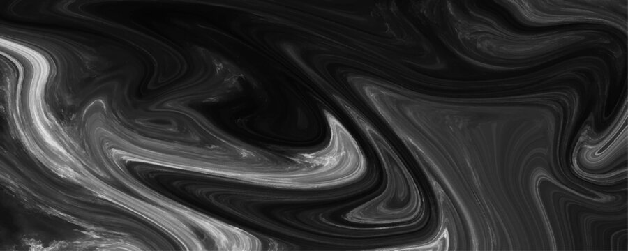Abstract black and white liquid marble vector background. Smooth fluid ink swirl texture with grey smoke wave for modern wallpaper or poster design. Monochrome artistic paint flow illustration