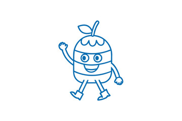 Smiling fruit character waves hello as it joyfully walks forward with its legs