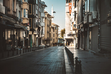 Beautiful old street in Istanbul. Beautiful architecture. Empty street.