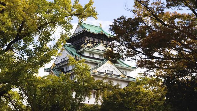 Osaka Castle, Osaka city, Japan, summer landscape vibrant view with a blue sky, Osakajo castle building, Kansai region, Osaka prefecture, travel to Japan