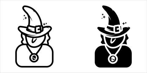 Witch icon set. A simple, Witch with Hat and Skull Necklace Icon Illustration. Great for Halloween themes, magic, or spooky designs.