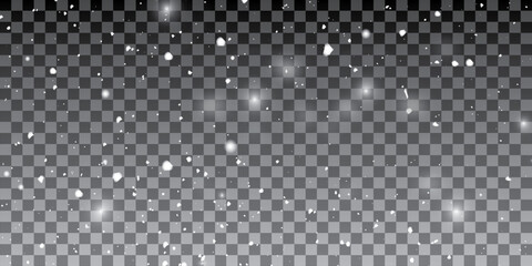 snowflakes on a transparent background. Snow flakes, snow background. Heavy snowfall, snowflakes in different shapes and forms.