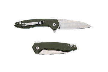 Olive green tactical knife open closed