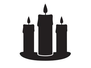 Christmas three candle icon in silhouette white background.